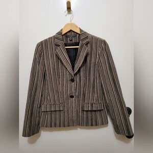 Ladies Louben Vertical Striped Blazer in Brown, Black & Beige. Size 6